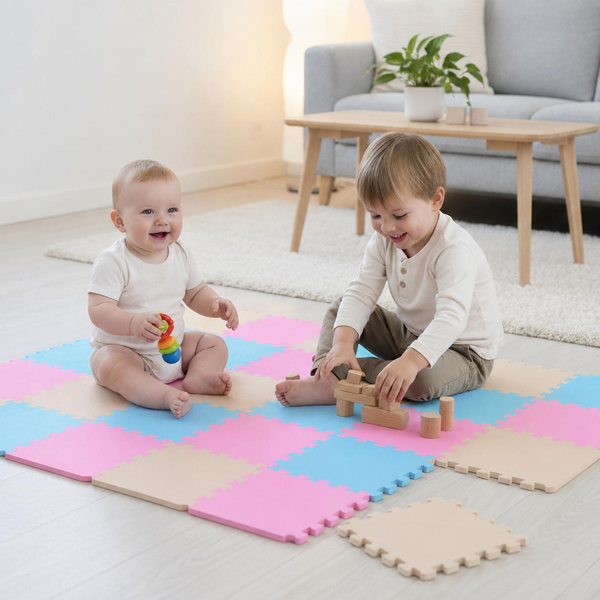 SPIELMATTE ab Null 270/90 cm Puzzlematte Hellblau - Pink, Kunststoff (30/30cm) - Littletom