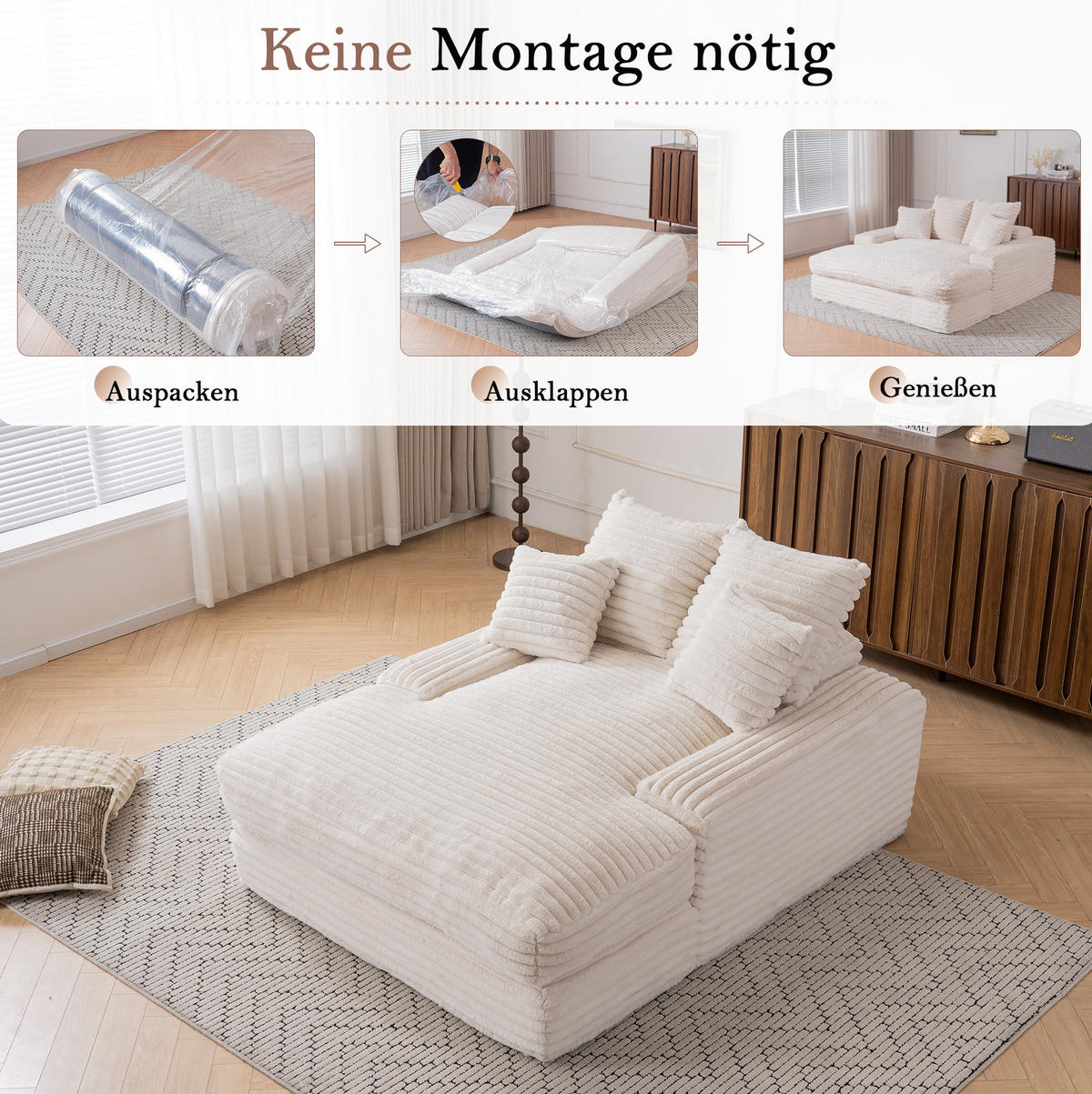 SCHLAFSOFA 137/175 cm in Beige – ohne Montage, mit Cordbezug und 4 Kissen - Beige, Textil (137/63/175cm) - BEAOK