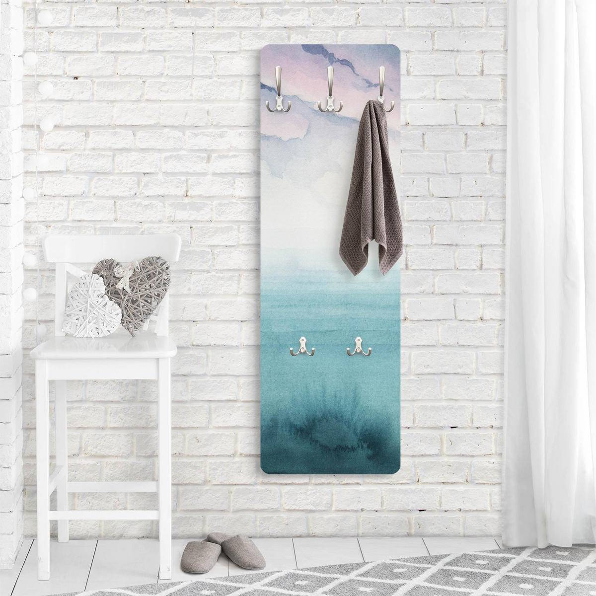 WANDGARDEROBE - Dämmerung auf der Bucht I 34/105 cm - Türkis, Holzwerkstoff (34/105/1.6cm) - Bilderwelten