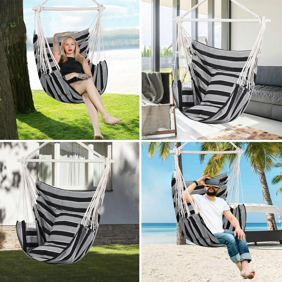 HÄNGESESSEL Grauer Streifen mit 2 Sitzkissen - Multicolor, Textil (100/1.5/150cm)