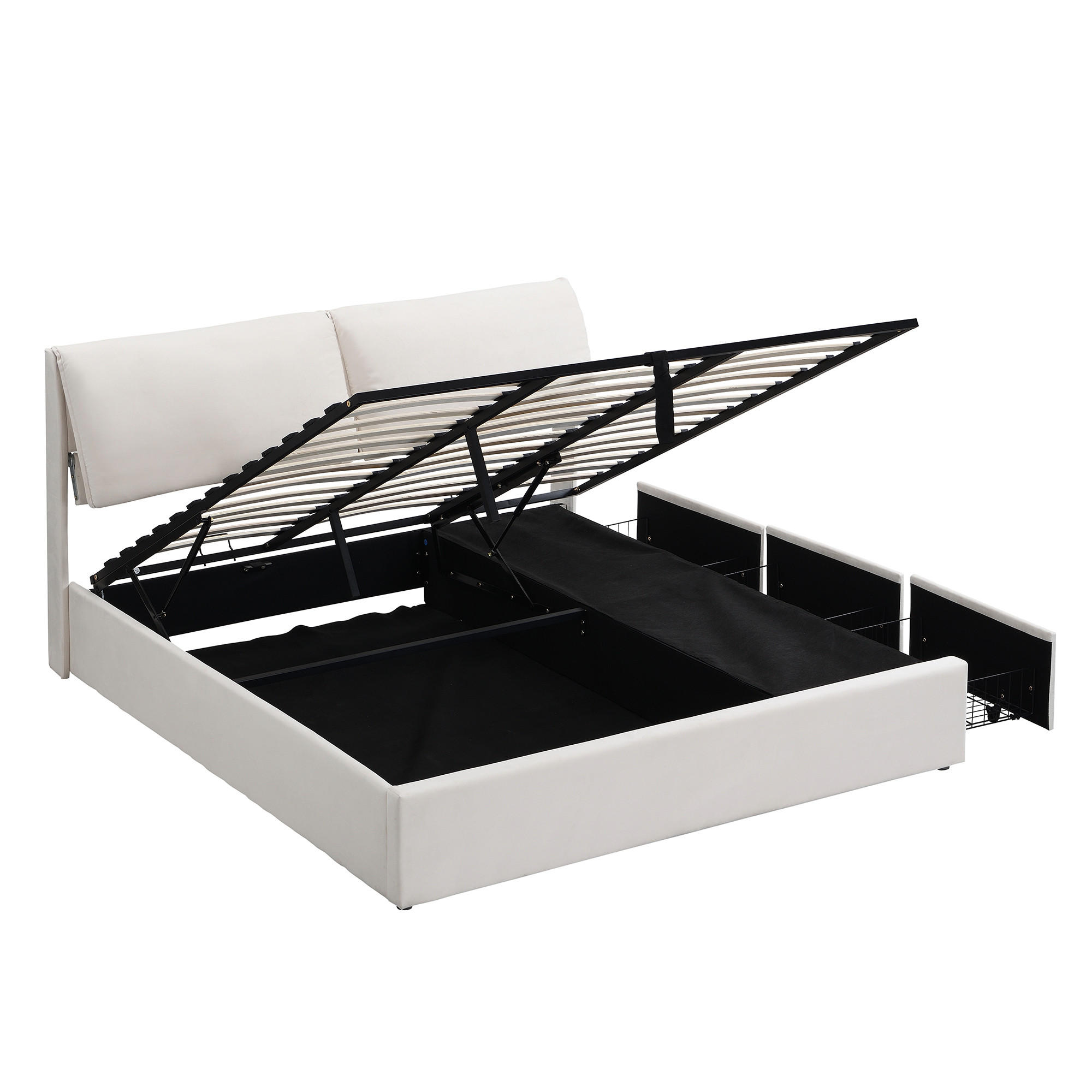 STAURAUMBETT 180/200 cm DE-00399, in Beige, 3 Schubladen - Beige, Metall (180/200cm) - ComfortXL