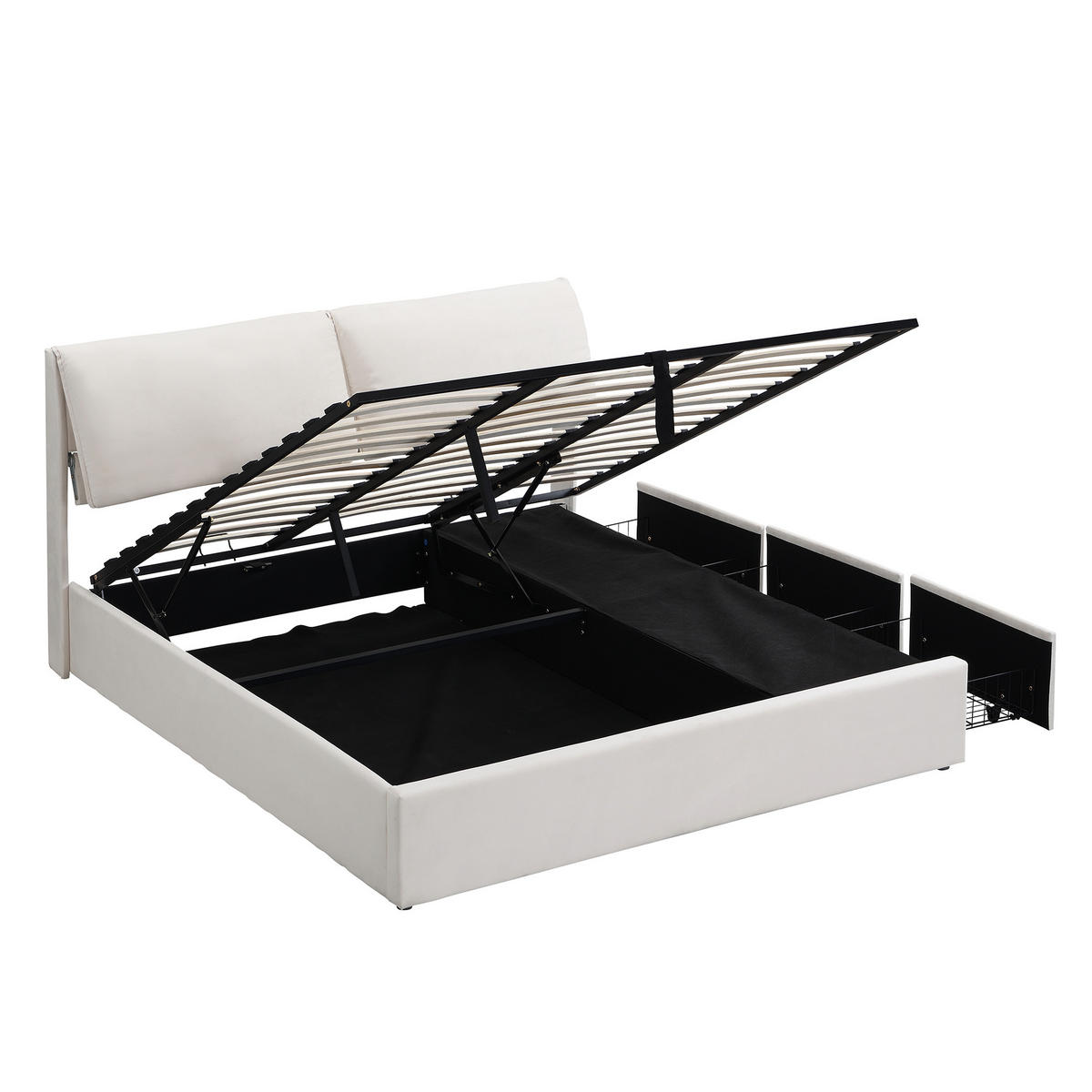 POLSTERBETT 180/200 cm Beige mit hydraulischem Bettkasten und drei Schubladen - Beige, Textil (180/200cm) - OKWISH