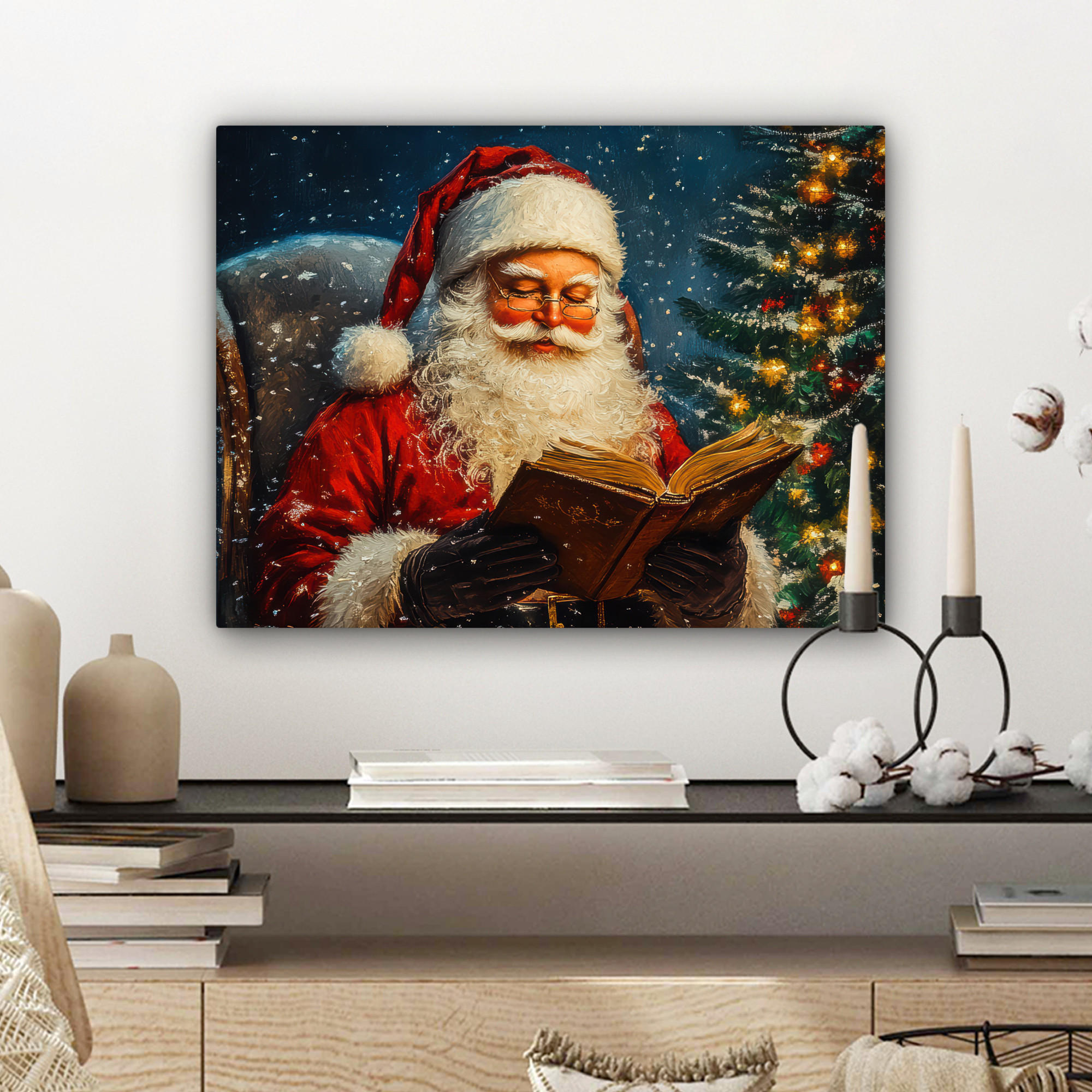 LEINWANDBILD Weihnachtsmann - Weihnachten - Winter - Weihnachtsbaum 40x30 cm - Bordeaux, Textil (40/30cm) - MuchoWow