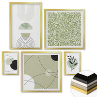 WANDBILDER 5er Set - 50x50 cm & 20x30 cm & 40x60 cm Goldrahmen - Abstrakte Pflanzenmotive - Goldfarben, Kunststoff (40/60cm) - ArtPrintCave