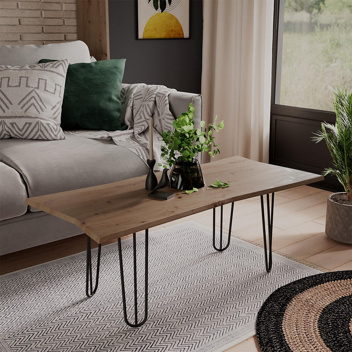 COUCHTISCH Yan Artisan 110 x 50 cm - Hellgrau, Holzwerkstoff (50/110/40cm) - Vicco