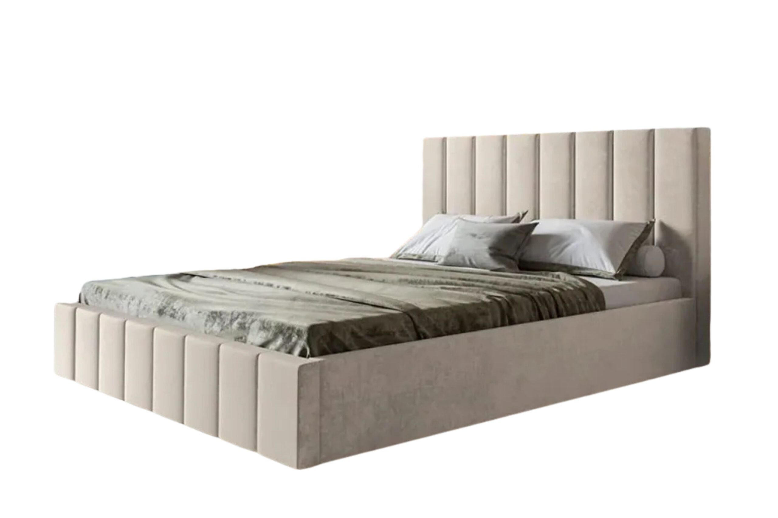 POLSTERBETT SIM 10 mit Kopfteil, 180 x 200 cm mit Bettkasten und Lattenrost aus Holz, Velourstoff, Farbe: Beige - Beige, Holz/Kunststoff (180/200cm) - Sepro Meble