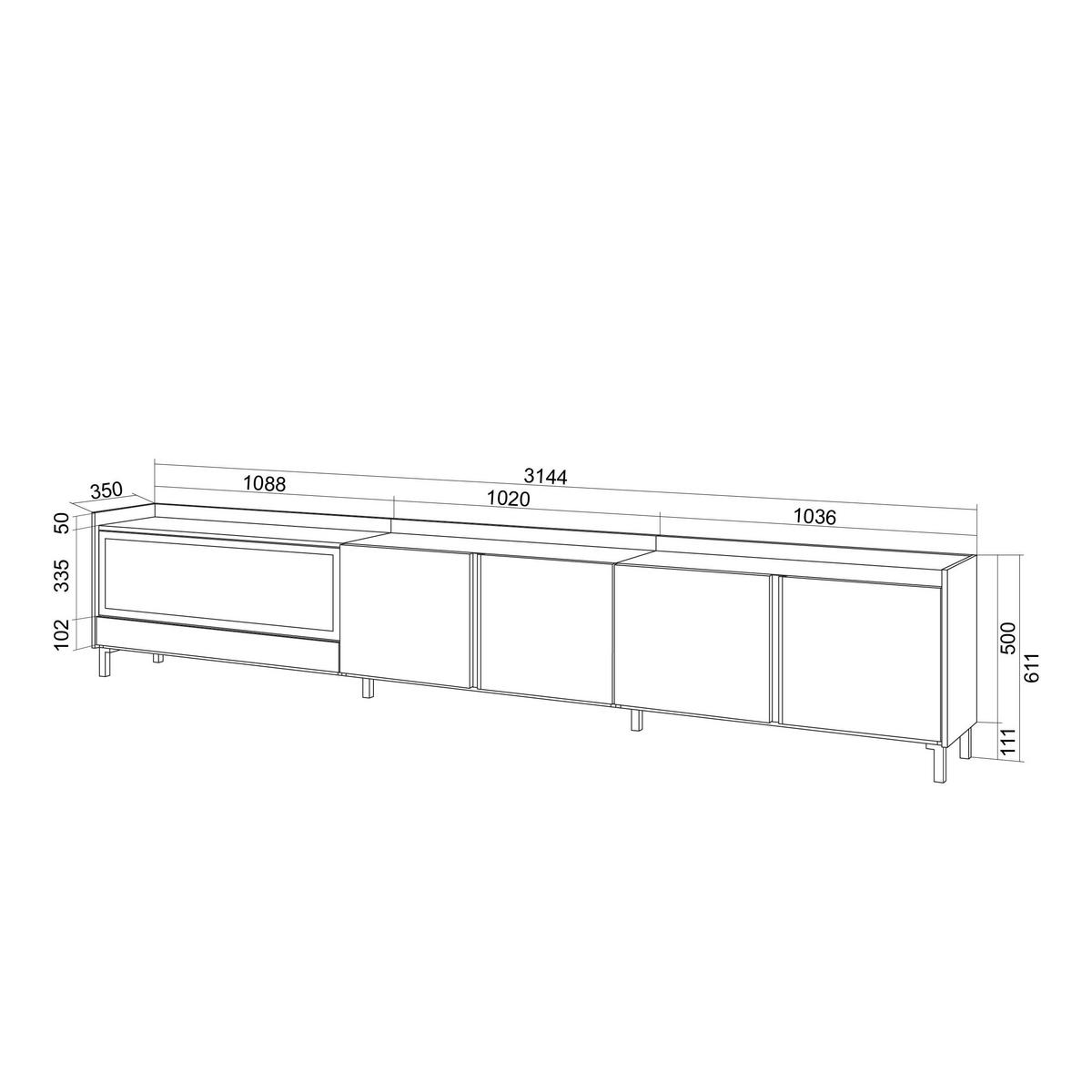 LOWBOARD, Eiche und Schwarz, 315/35/61cm, Kamin mit Feuereffekt XXL - Eichefarben, Holzwerkstoff (315/61/35cm) - Skraut Home