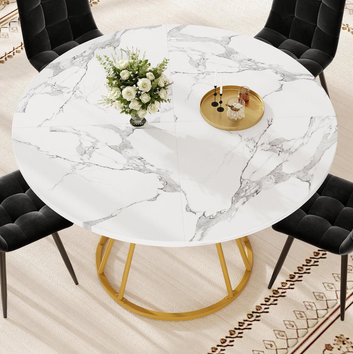 ESSTISCH 100/100/76 cm gold mit Ablagefläche und verstellbaren Füßen aus MDF und Metall - Goldfarben, Holzwerkstoff (100/100/76cm) - OKWISH