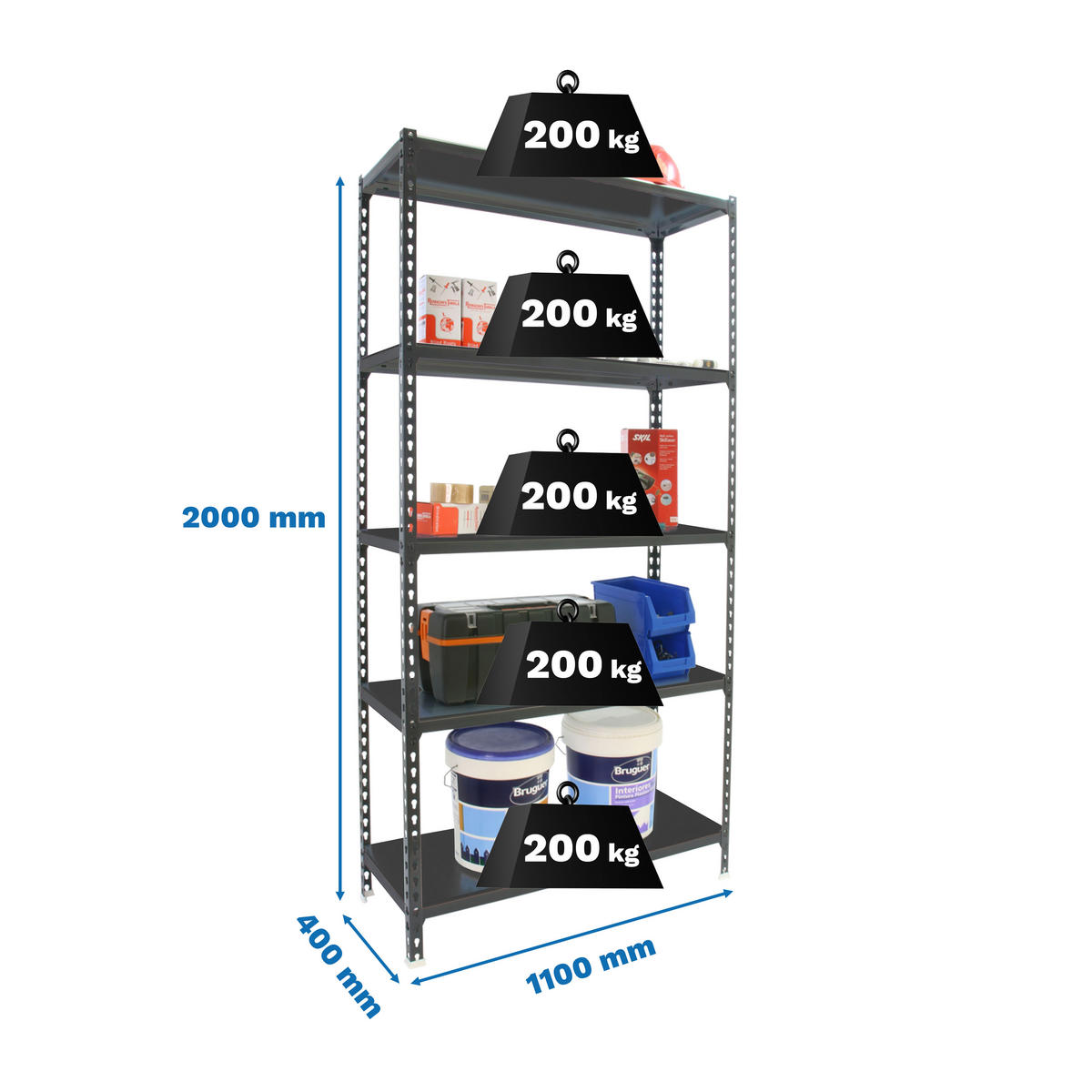 SCHWERLASTREGAL Big Metal Shark HxBxT 200 x 110 x 40 cm Fachlast 200 kg Anthrazit-Anthrazit - Anthrazit, Metall (110/200/40cm) - PROREGAL