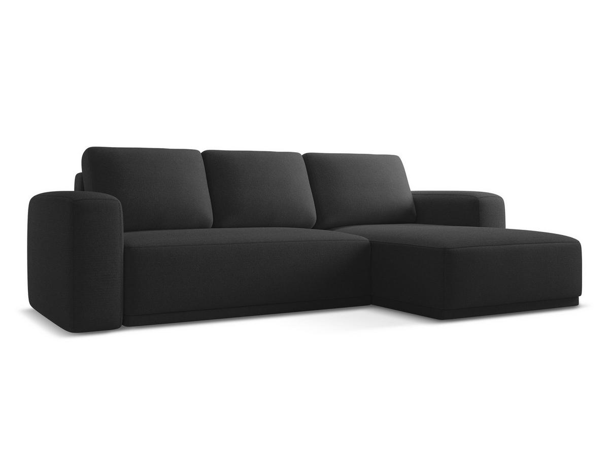 ECKSOFA mit Schlaffunktion Chenille Stoff Schwarz - Anthrazit/Schwarz, Kunststoff/Textil (258/160cm) - Makamii
