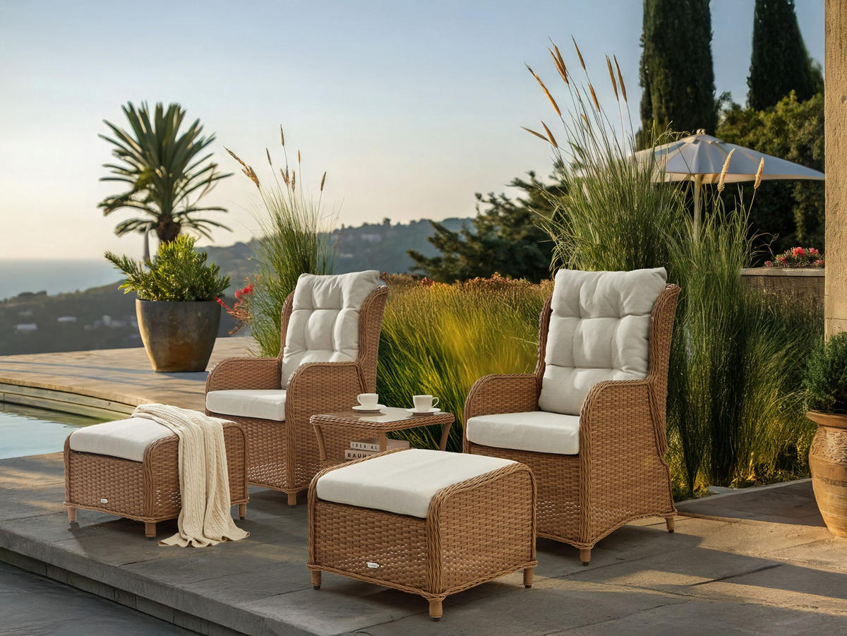 LOUNGE-SET Braun Ponza - Creme/Braun, Kunststoff (60/104/68cm) - Beliani
