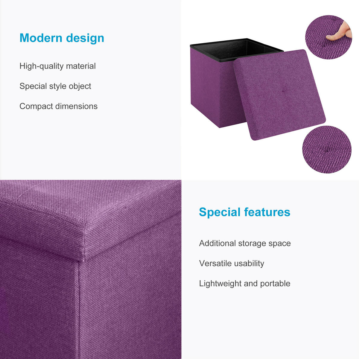 SITZWÜRFEL Faltbar 30/30/30 cm (Lila) - Lila, Textil (30/30/30cm) - Intirilife