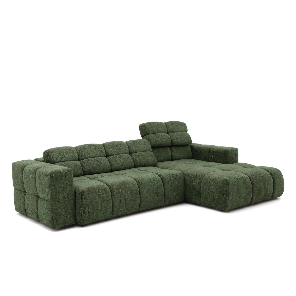 ECKSOFA TENDER Rechts mit Schlaffunktion und Verstellbare Kopfstützen, Chenille grün - Schwarz/Grün, Holz/Kunststoff (176/315cm) - Muffo