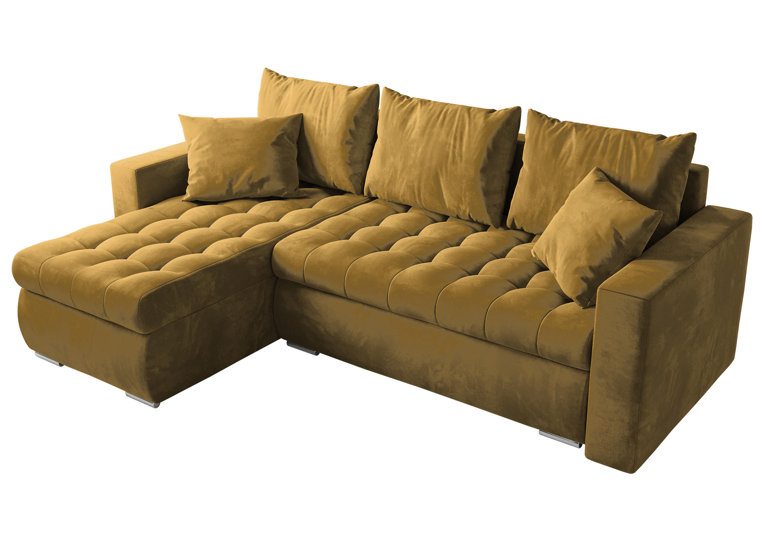 ECKSOFA Luis mit Schlaffunktion Gelb Samt - Gelb/Silberfarben, Kunststoff/Textil (148/238cm) - Bromarkt