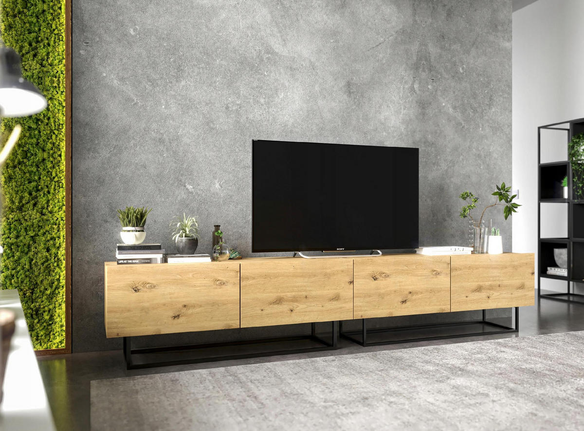 TV-LOWBOARD 2-er Set Enjoy Eiche Artisan Matt mit Metallrahmen 120 cm - Schwarz/Eiche Artisan, Holzwerkstoff/Metall (240/46/35cm) - Meble Lindner