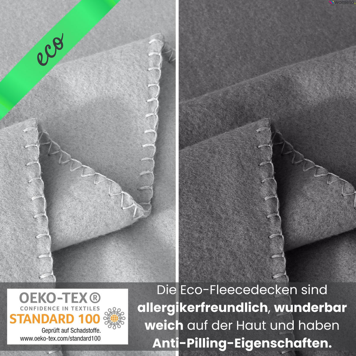 FLEECEDECKE eco-line dunkelgrau 130/160 cm aus 100% recyceltem Material Kettelrand Anti-Pilling - Dunkelgrau, Textil (130/160cm) - wometo