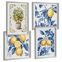 BILDER SET 4er Set - 50x50 cm & 40x60 cm Silberner Rahmen - Zitronenzweige mit blauen Blättern - Silberfarben, Kunststoff (50/50cm) - TULUP