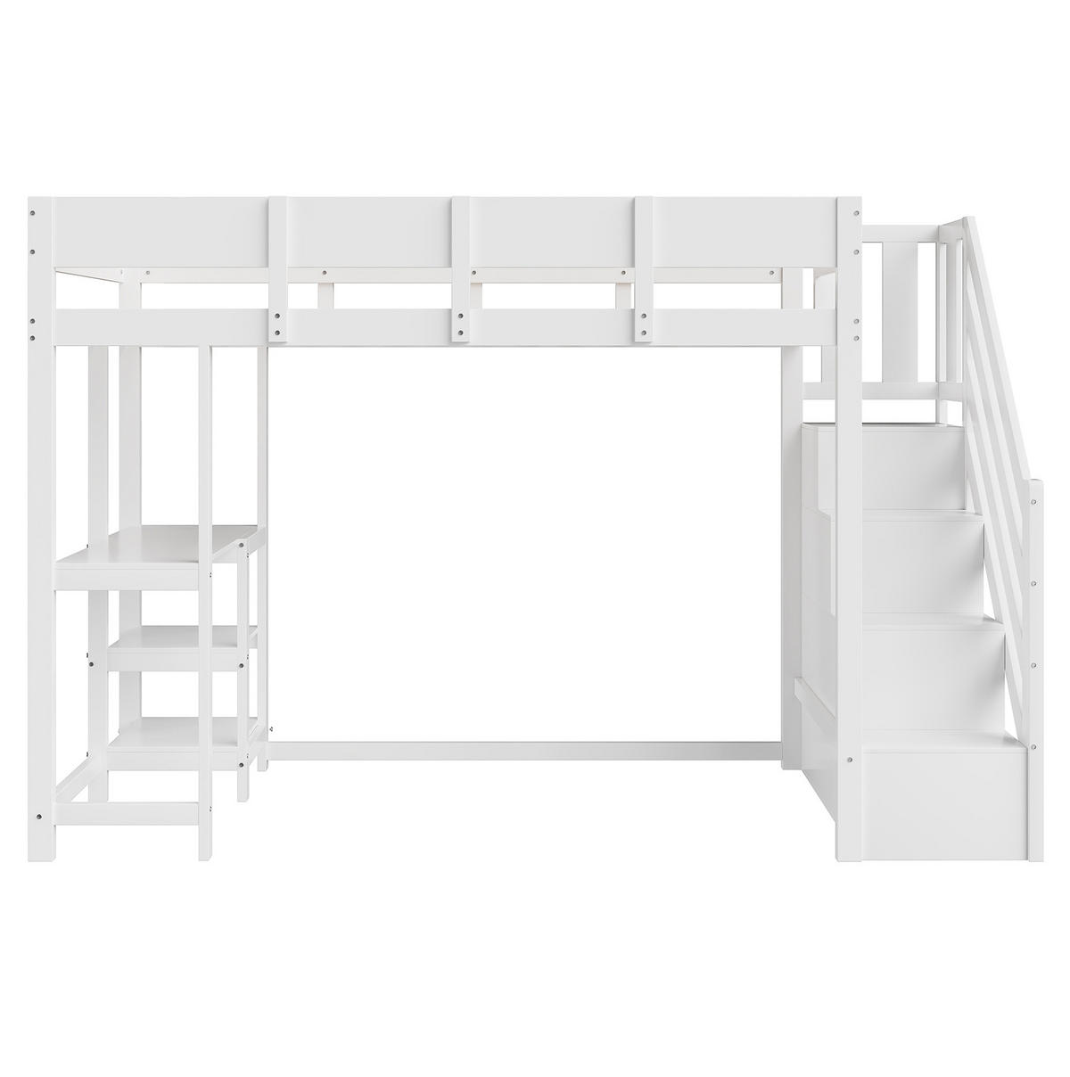 HOCHBETT 90/200 cm aus massivem Kiefernholz mit Stauraum und Ablage mit Matratze - Weiß, Holzwerkstoff (90/200cm) - OKWISH