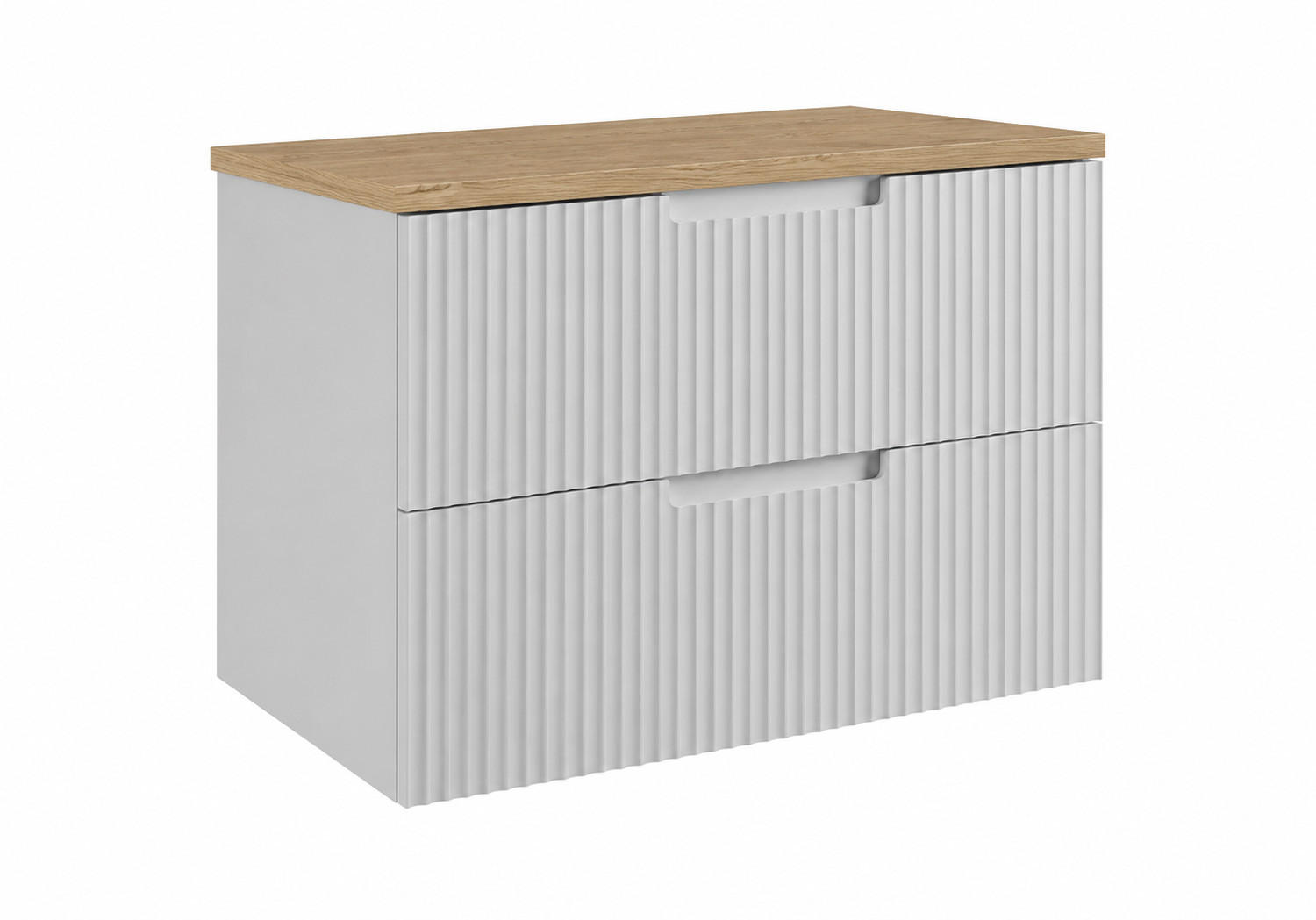 BADEZIMMERSCHRANK hängend 80 mit Schubladen, Korpus in Weiß + Platte in Eiche hell, mit Griffen, 80 x 46 x 58,6 cm - Weiß, Holzwerkstoff (80/58.6/46cm) - 3XE LIVING