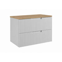 BADEZIMMERSCHRANK hängend 80 mit Schubladen, Korpus in Weiß + Platte in Eiche hell, mit Griffen, 80 x 46 x 58,6 cm - Weiß, Holzwerkstoff (80/58.6/46cm) - 3XE LIVING