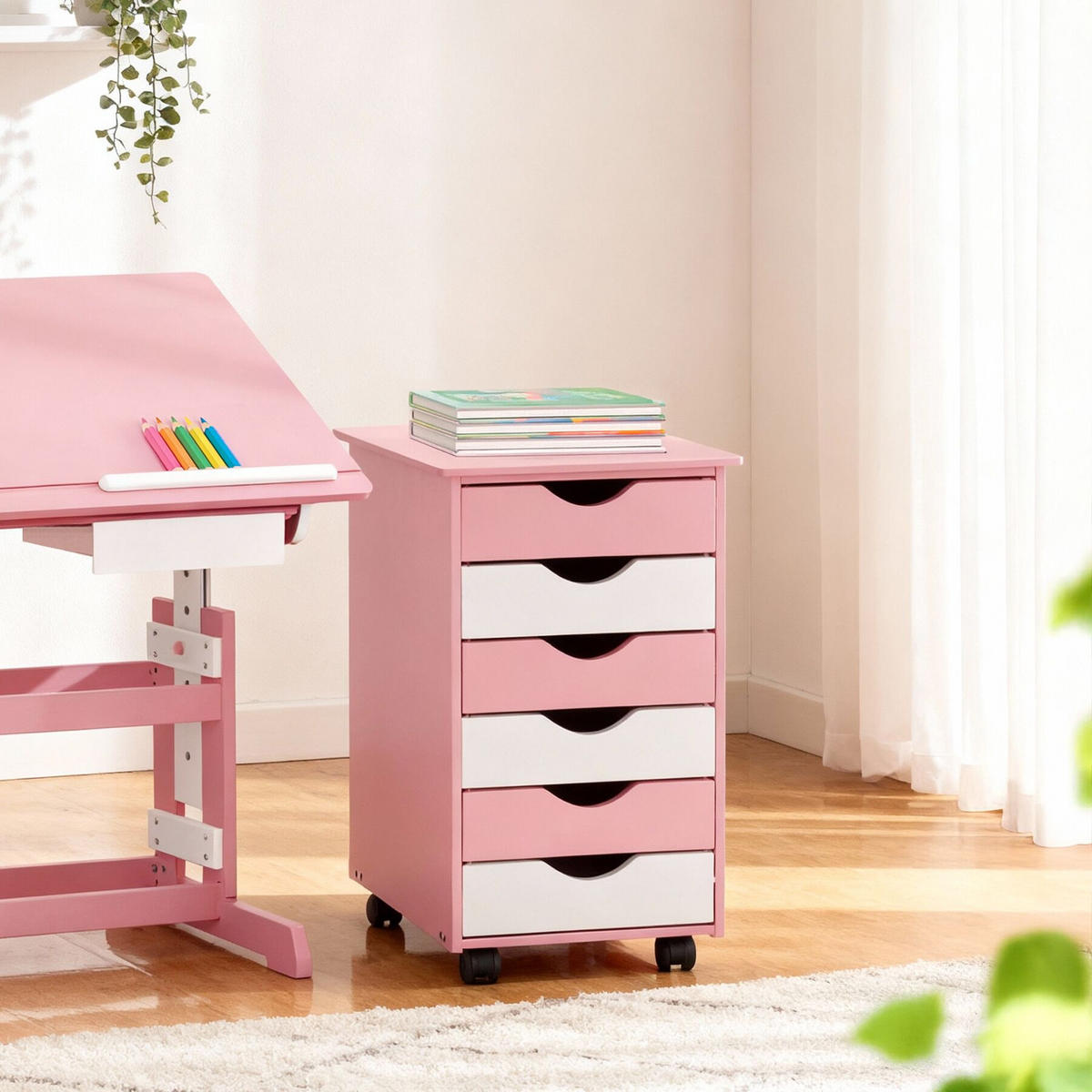 ROLLCONTAINER ,einfache Montage, 36 x 40 x 65 cm,rosa - Rosa, Holz (40/65/36cm) - tectake