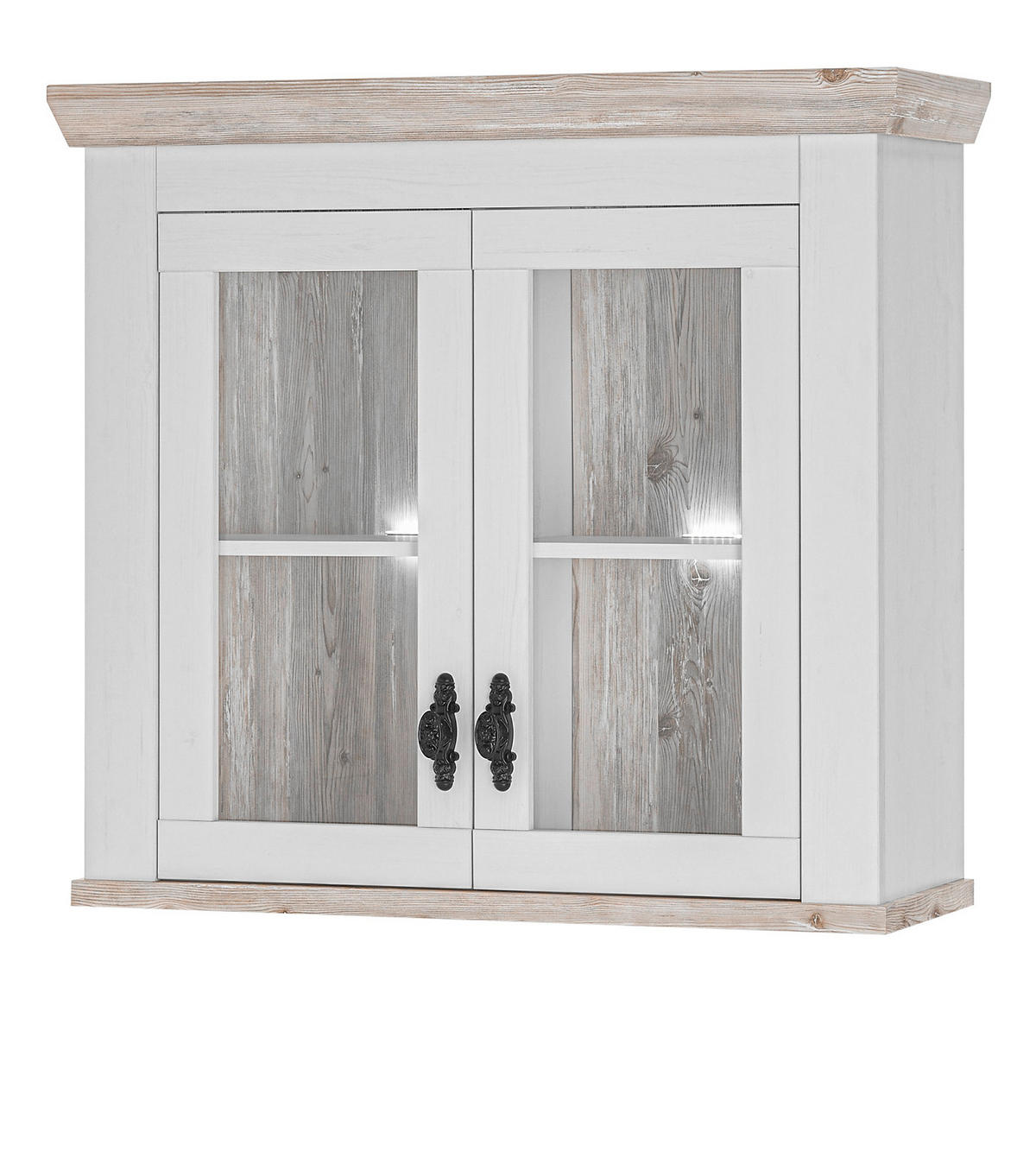 HÄNGESCHRANK weiß Pinie Landhaus, Küchenschrank hängend 92 x 85 cm, Soft-Close - Schwarz/Weiß, Glas/Holzwerkstoff (92/85/34cm) - Furn.Design