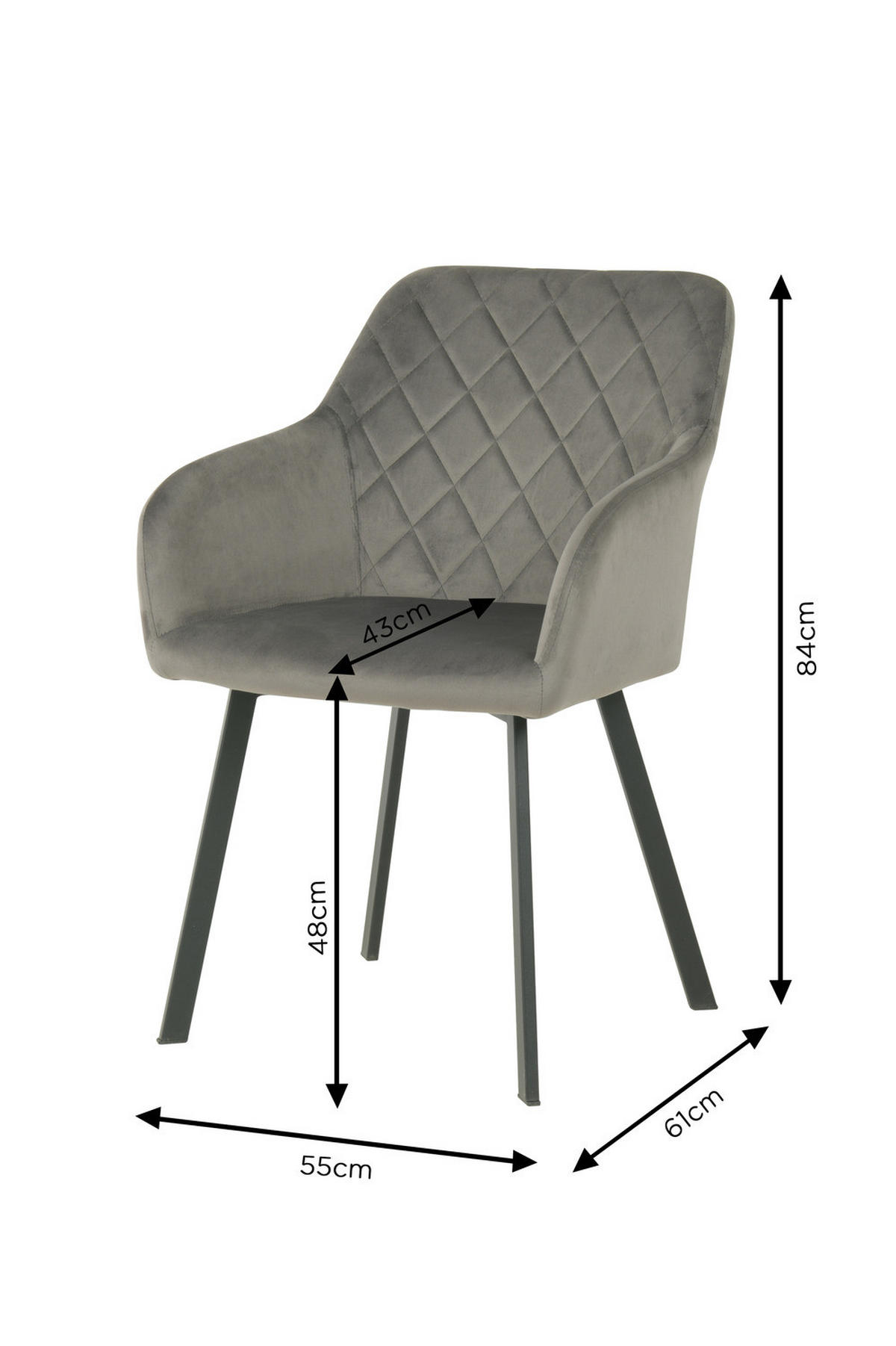 ARMLEHNENSTUHL - 2er-Set - Samt / Gusseisen - Schwarz/Grau, Textil/Metall (55/84/61cm) - home24