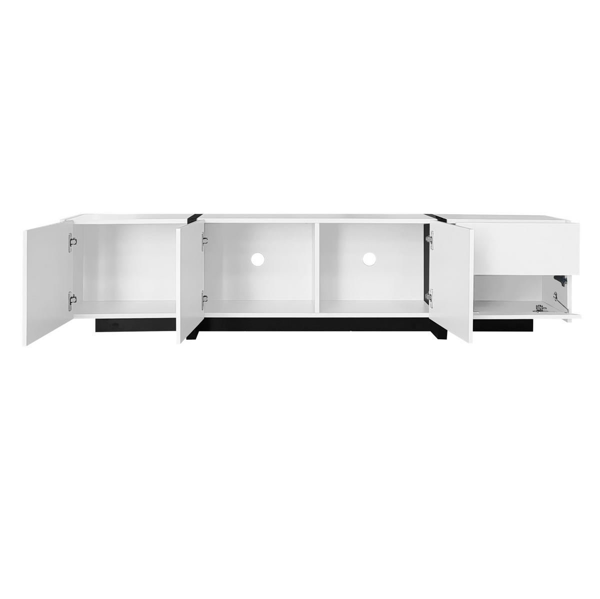 TV-LOWBOARD aus Spanplatte 170x30x39 cm Weiß/Schwarz mit 3 Türen, 1 Schublade und Klapptür in Hochglanzoptik - Weiß, Holzwerkstoff (170/39/30cm) - Modfu
