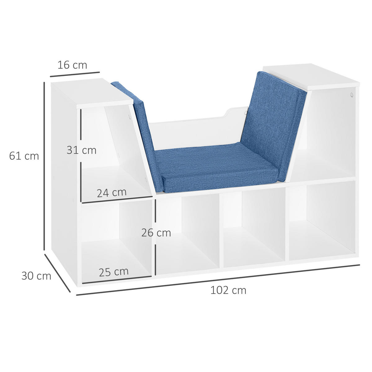 KINDERREGA DE-15457 102/30/61 cm, 6 Fächer Blau - Blau, Holzwerkstoff (102/61/30cm) - ComfortXL