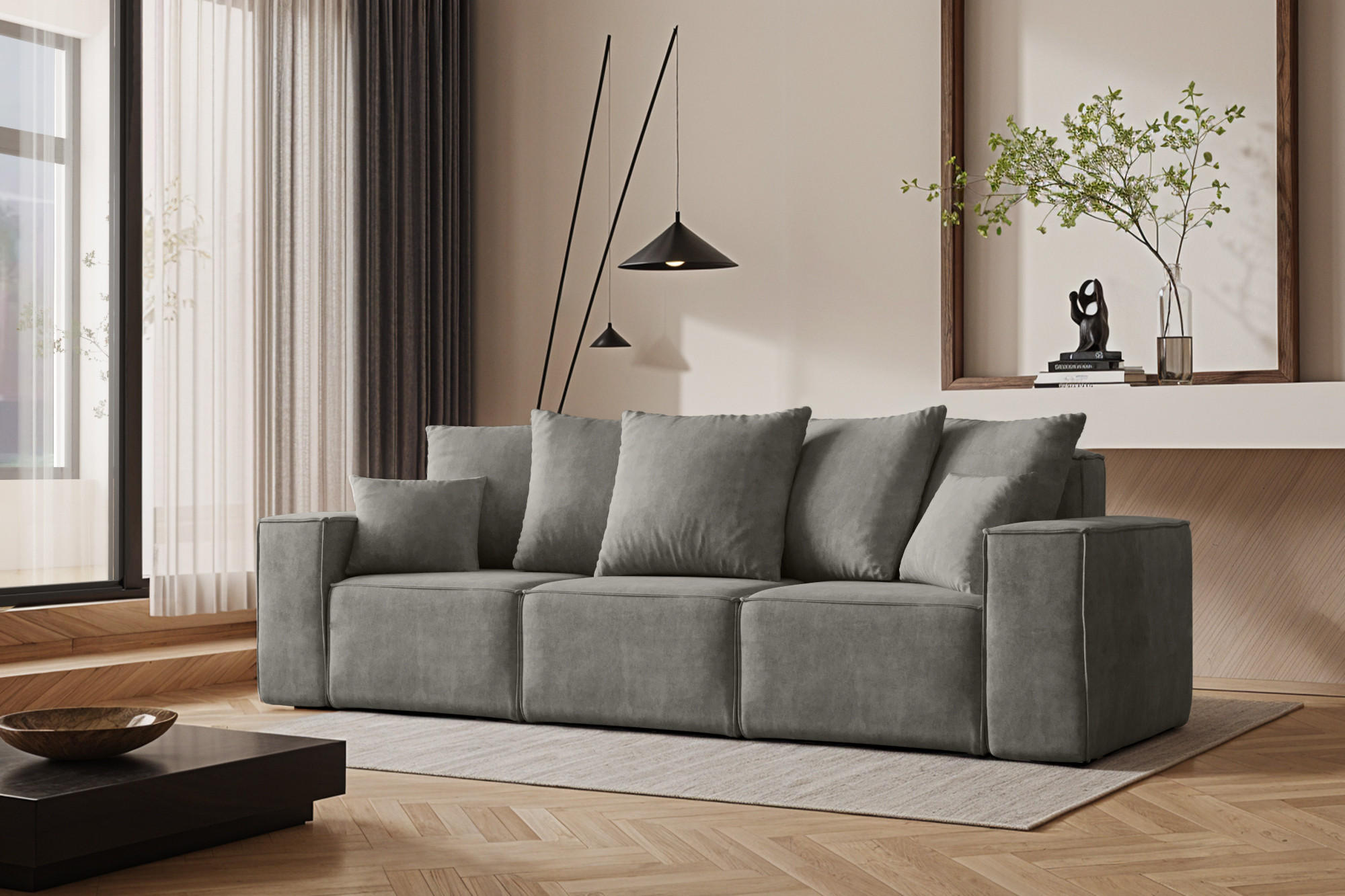 SOFA Sitzer ELLA Modern Mit Schlaffunktion Stoff Noel Grau - Grau, Holz/Textil (247/78/90cm) - Kaiser Möbel