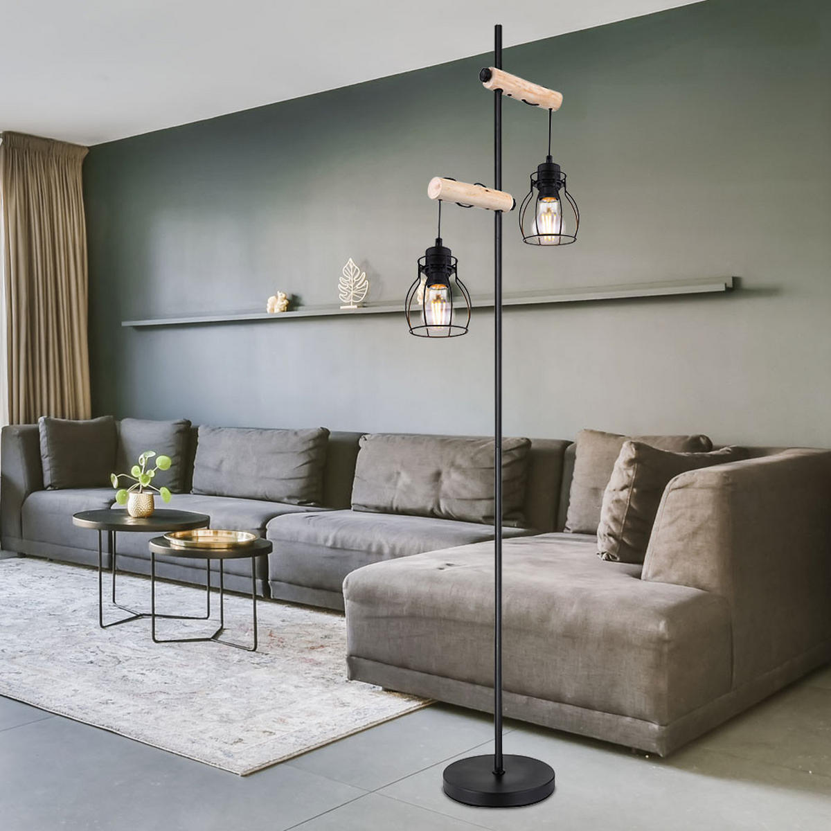 LED STEHLEUCHTE Metall Schwarz Höhenverstellbar - Schwarz, Holz (38.5/23/150cm) - Globo Lighting