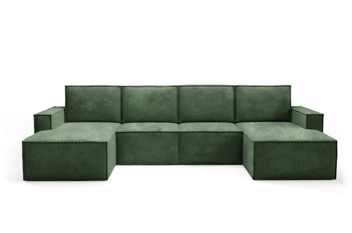 WOHNLANDSHAFT Orto Grün - Grün, Holzwerkstoff/Textil (320/93/142cm) - Bettso