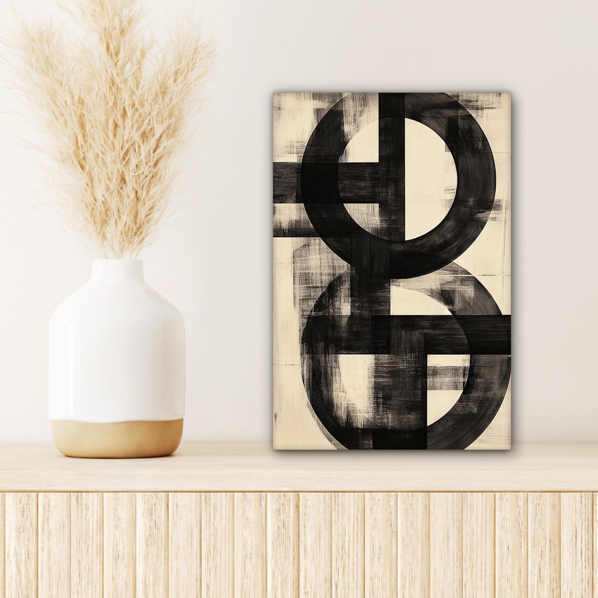 LEINWANDBILD Kreise - Balken - Schwarz - Abstrakt Deko Wohnzimmer 20x30 cm - Schwarz, Textil (20/30cm) - MuchoWow