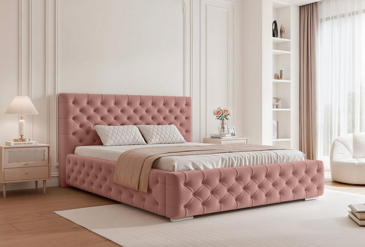 POLSTERBETT CALLIA 120x200 cm, Rose - Rosa, Textil (200/120cm) - Fedve