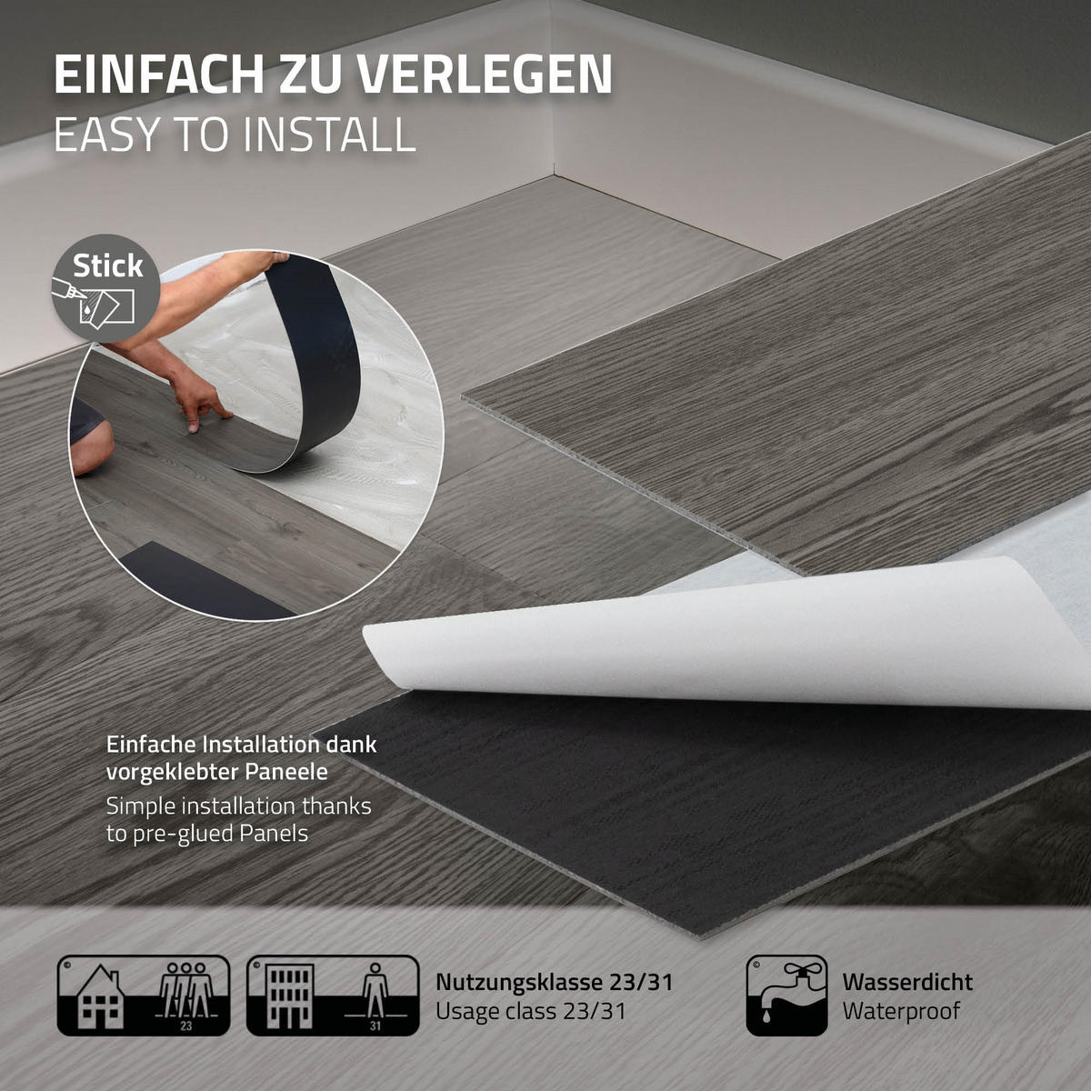 VINYLBODEN selbstklebend 8,92m²/64 Dielen Eiche Grau - Grau, Kunststoff (91.5/15.3/0.2cm) - ML-DESIGN
