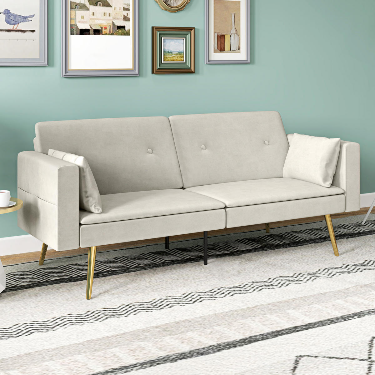 SCHLAFSOFA mit Verstellbar Rückenlehne, Beige - Beige, Textil (73/78.5/181cm) - HOMCOM