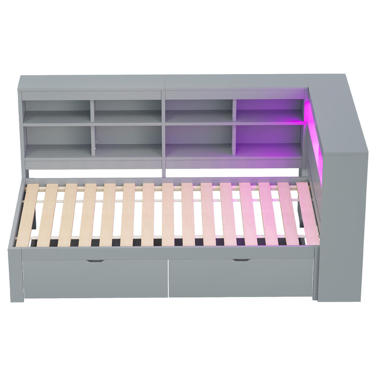 POLSTERBETT 90x200 Grau Massivholz LED USB Stauraum - Grau, Holz (90/200cm) - FLIEKS
