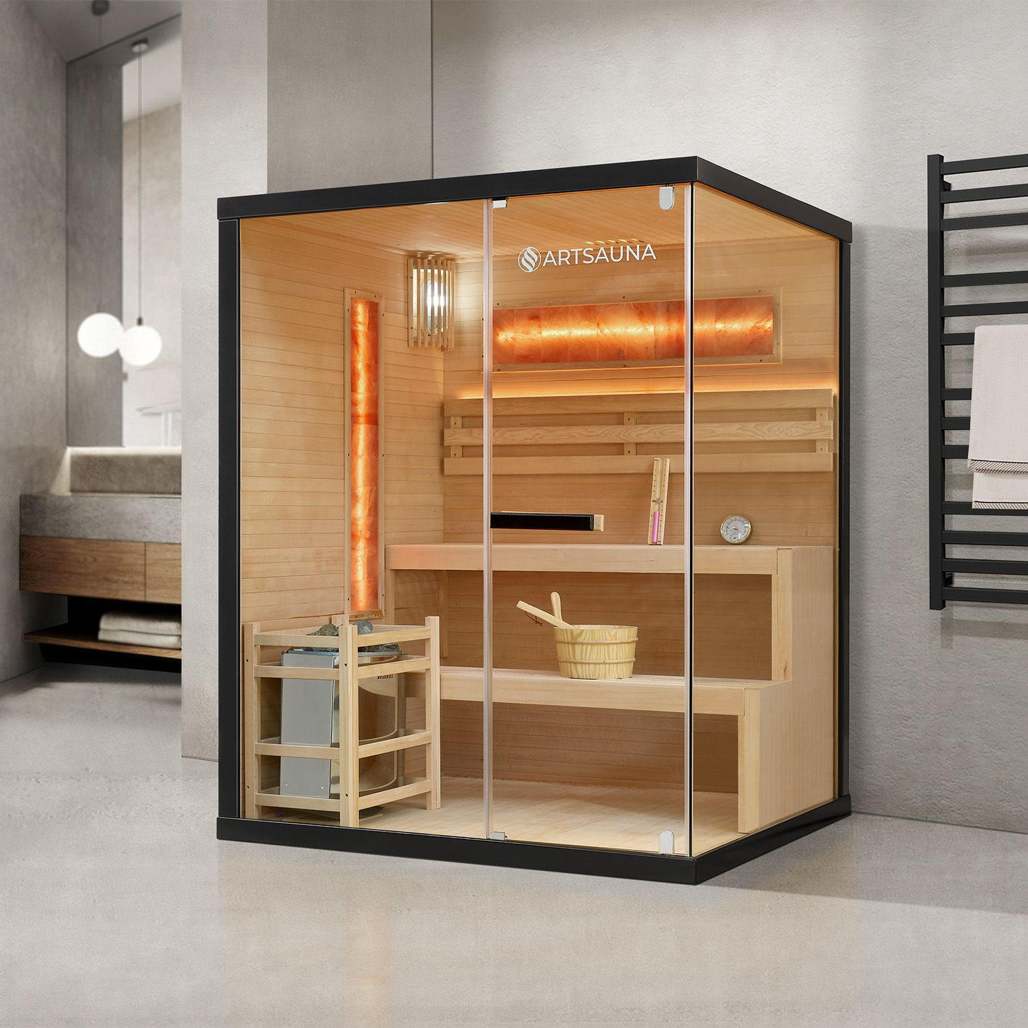 SAUNA Vantaa 150 x 140 cm mit 4,5 kW Saunaofen - Naturfarben, Holz (140/190/150cm) - Artsauna