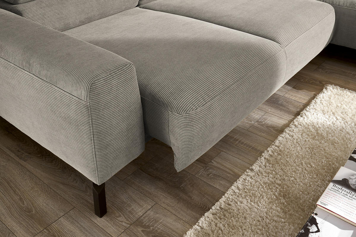 ECKSOFA MIT MOTORISCHEM SITZVORZUG DELIA Grau Cord - Schwarz/Grau, Textil/Metall (276/219cm) - KAWOLA