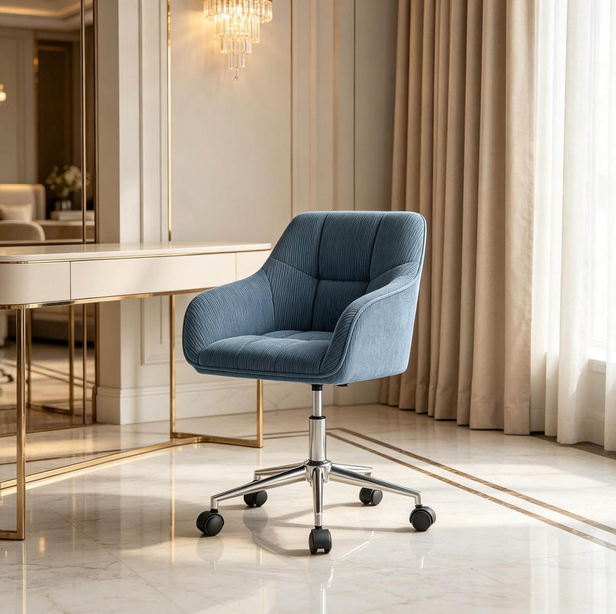 BÜROSTUHL in Blau 56x40x90 cm, höhenverstellbar und um 360° drehbar - Blau, Textil (40/90/56cm) - IVMEU