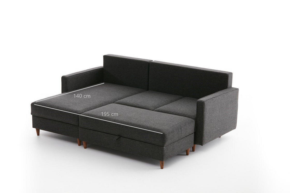 ECKSOFA mit Hocker, Schlaffläche - Beige/Walnussfarben, Holz/Kunststoff (155/210cm) - myHomelando