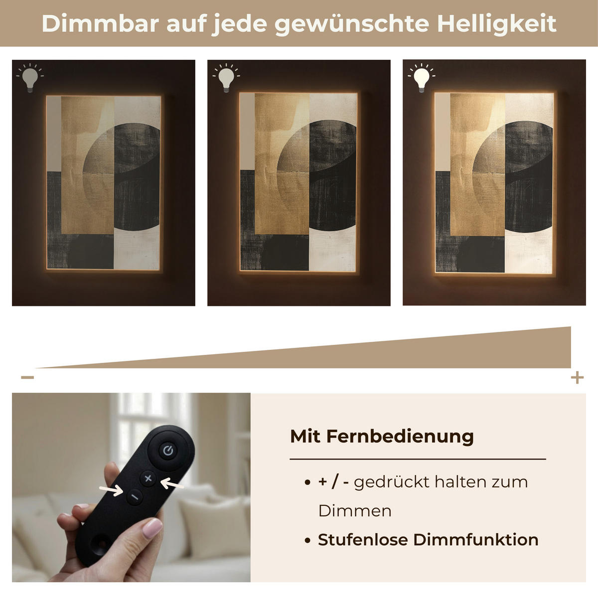 WANDLEUCHTE MIT AKKU Abstrakt - Modern - Schwarz - Gold 60x90 cm - Sandfarben, Holzwerkstoff (60/90/8cm) - OnlyWow