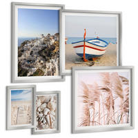 BILDER SET 5er Set - 50x50 cm & 20x30 cm & 40x60 cm Silberner Rahmen - Japanische Berglandschaften - Silberfarben, Kunststoff (40/60cm) - TULUP
