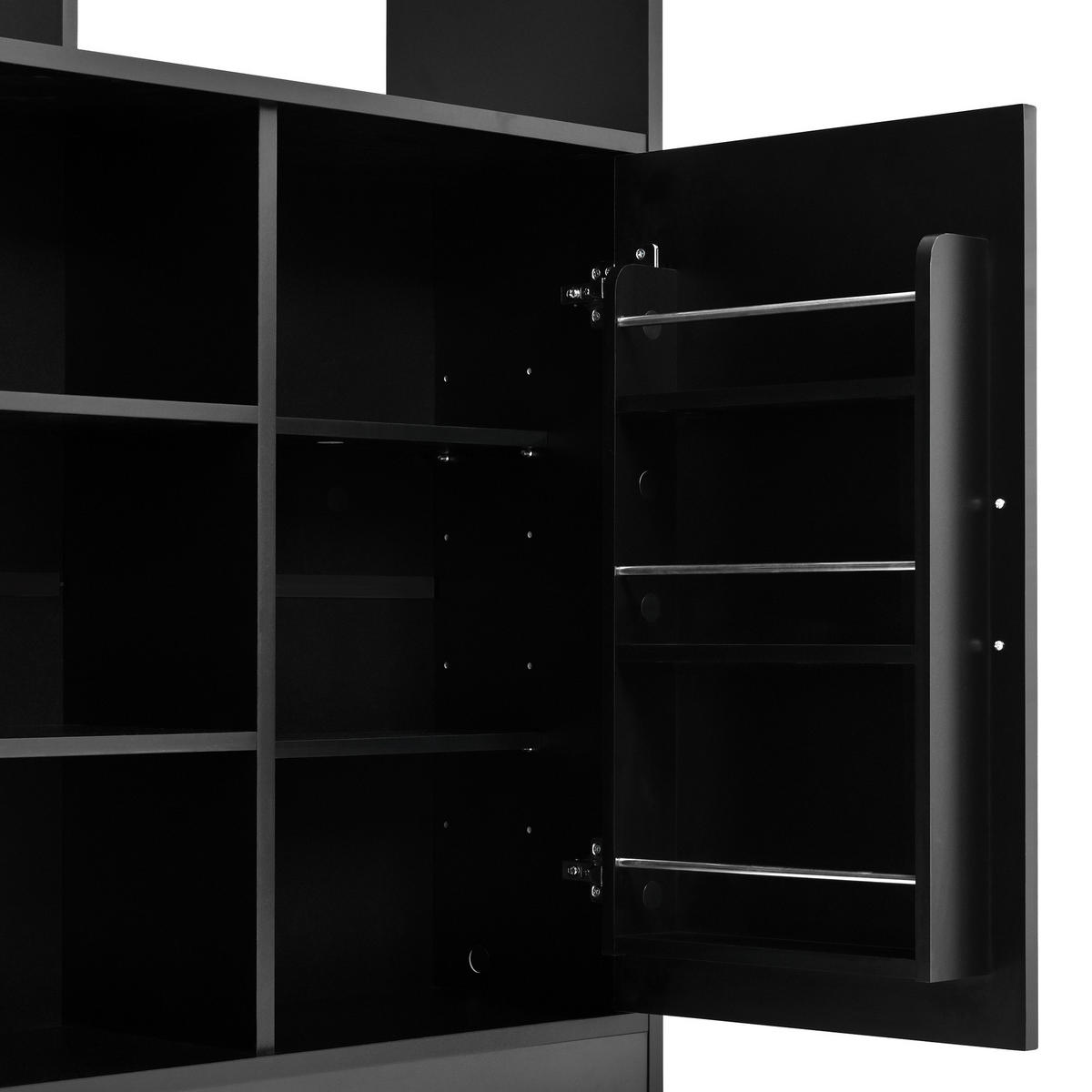 KÜCHENINSEL & Sideboard 110x68x97.5cm Schwarz mit Klappplatte & 2 Hockern - Schwarz, Holzwerkstoff (110/97.5/68cm) - Modfu