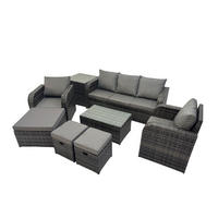 GARTENMÖBELSET mit Couchtisch Polyrattan 8-Sitzer - Dunkelgrau/Grau, Glas/Kunststoff - Fimous