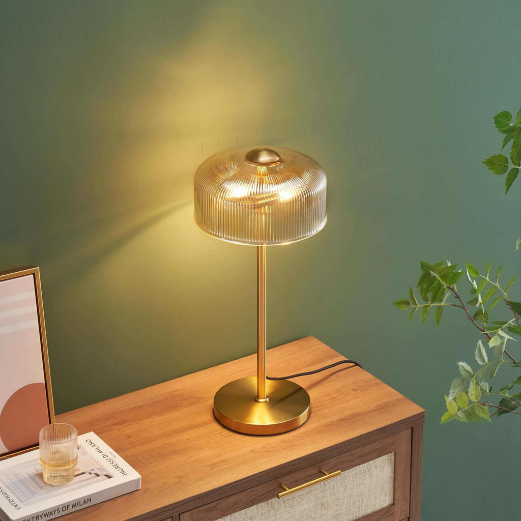 Thumbnail - Kosilum Tischleuchte, Gold, Glas, 27x55x55 cm, Lampen & Leuchten, Innenbeleuchtung, Tischlampen, Tischlampen