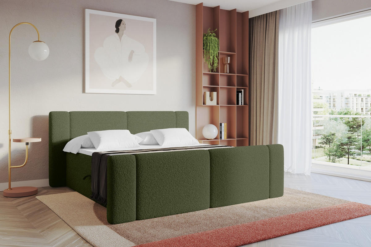 BOXBETT mit Matratze H4 - EVON Zanozek - 140x200 cm Grün - Jadegrün, Holzwerkstoff (140/200cm) - ALTDECOR