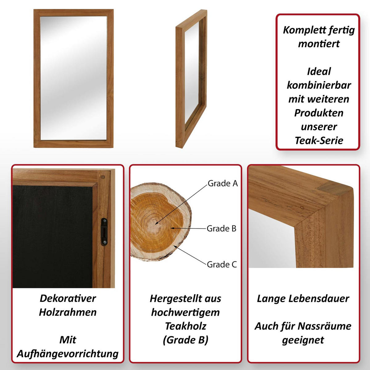 TEAK-WANDSPIEGEL Braun - Braun, Holz (40/71/4cm) - MCW