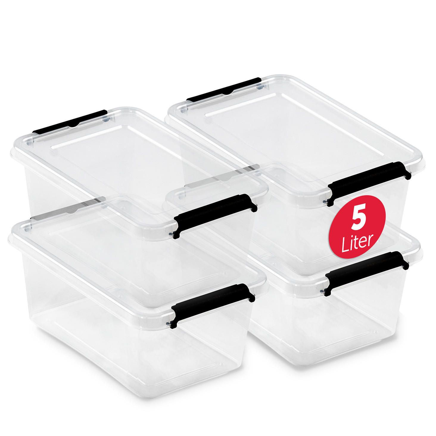 AUFBEWAHRUNGSBOXEN mit Deckel 5l im 4er Set - Transparent, Kunststoff (20/12.5/29.5cm) - BOXXivo