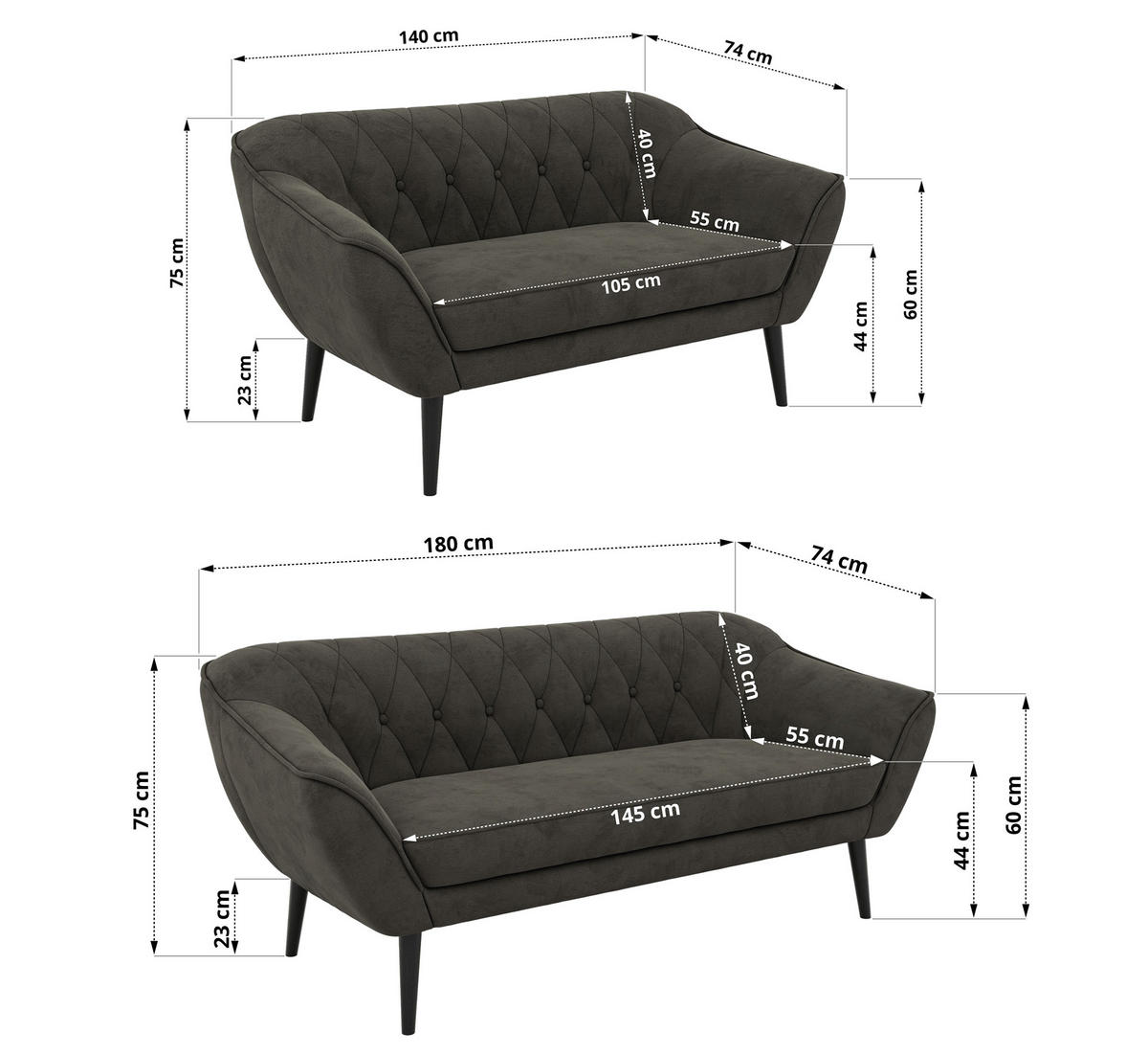 SEDACIA ZOSTAVA 3+2 PIRS - Tmavosivá Samet - Čierne nohy - čierna/tmavosivá, kompozitné drevo/textil (180/75/74cm) - MKS